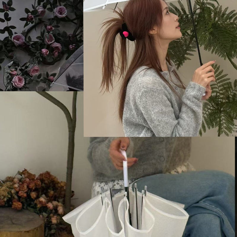 Rain Flower Transparent Disposable Umbrella Long Handle Automatic Plastic White High-Looking Umbrella - Image 3